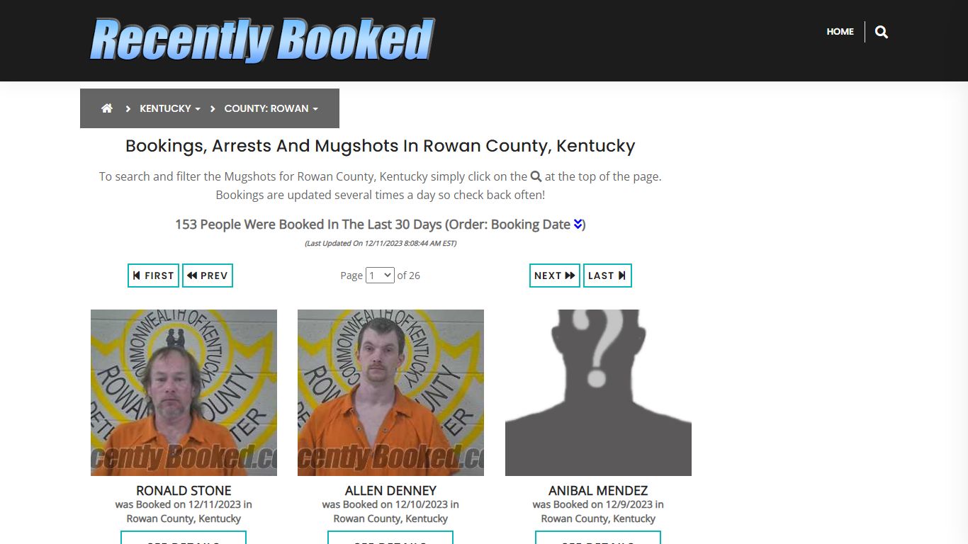 Bookings, Arrests and Mugshots in Rowan County, Kentucky - Recently Booked